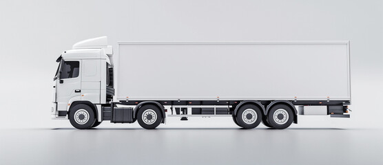 Hyperrealistic White Long Truck Model Mockup with White Studio Background