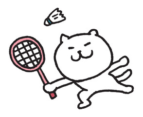 バドミントンをするかわいい猫のキャライラスト