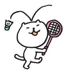 バドミントンをするかわいい猫のキャライラスト