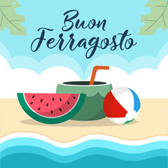 Buon Ferragosto italia summer festival illustration in flat style