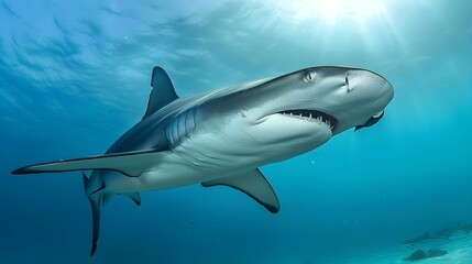 Fototapeta premium Hammerhead Shark Patrolling the Underwater Realm with Fierce Predatory Presence