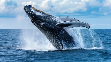 Majestic Humpback Whale Breaching the Ocean Surface in a Spectacular Display of Power and Grace