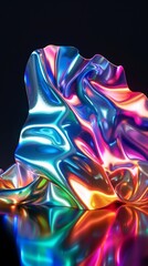 Obraz premium Studio shot of 3D solid fluid holographic object with pastel tones on black background
