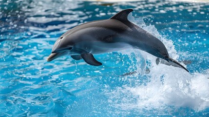 Playful Dolphin Leaping Out of Turquoise Ocean Waves in Sunny Tropical Seascape