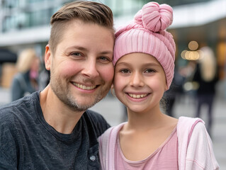 Heartwarming Family Posing with a Brave Survivor at an Inspiring Event for World Cancer Day, Highlighting Unwavering Family Support and Strength in Unity Against Cancer