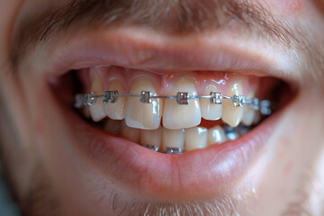 Obraz premium Close up shot of a smile with white healthy teeth made with generative AI technology