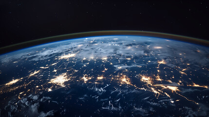 Beautiful Earth in space, glow night cities on Earth, view from orbit