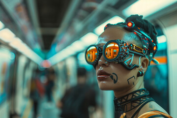 Generative AI creative picture Robot cyborg in activities of daily life routine living together with people