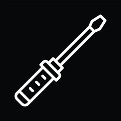 White Screwdriver Icon on Black Background