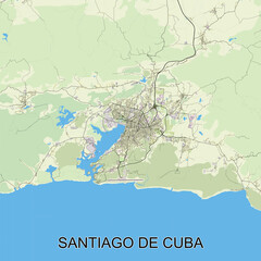 Fototapeta premium Santiago de Cuba, Cuba map poster art