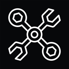 White Wrench Icon on Black Background