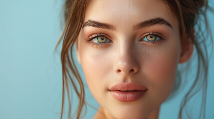Naklejka premium makeup artist tips for achieving a flawless complexion in a close-up portrait