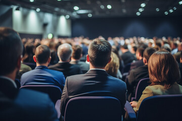 Generative AI composition image Exited motivational speaker on stage Diversity Success Leadership concept performance