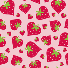 Seamless Pattern of Valentine's Day, Strawberry Heart with Pink Background- Valentine's Day Vector Illustration