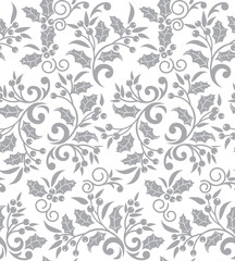 Seamless Pattern of Christmas Foliage, holly leaves with Berries- Christmas Vector Illustration