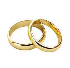 Golden wedding rings, Isolated on Transparent background. 