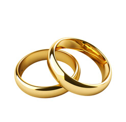 Golden wedding rings, Isolated on Transparent background. 
