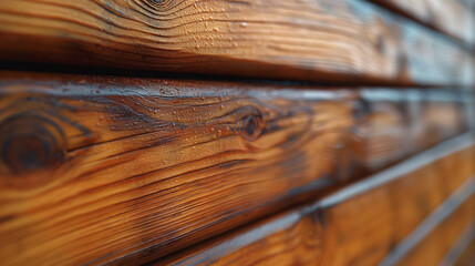 Fototapeta premium Close-up of a rough, brown wooden fence with a natural wood grain texture