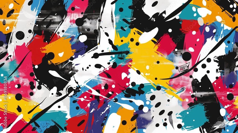 Poster a vibrant abstract background with white, black, and colorful elements in a dynamic, non-repetitive 