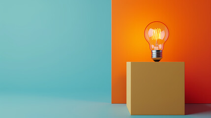 A light bulb is placed on top of the cube