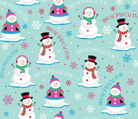 Christmas  Cute Snowman with Snow much fun Text- Christmas Snowman vector Illustration