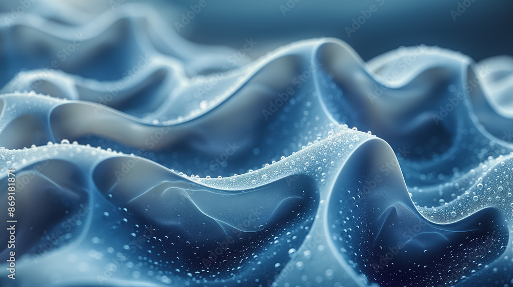 Poster soft blue swirls with a flowing, liquid texture create a wave-like pattern on this elegant silk back