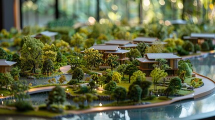 Fototapeta premium A model of a town with houses and trees