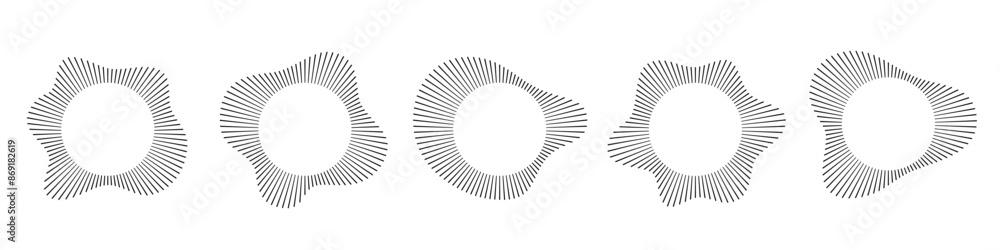 Poster circular sound waves. abstract circular lines pattern. music audio bursts. ring of thin rays with wa
