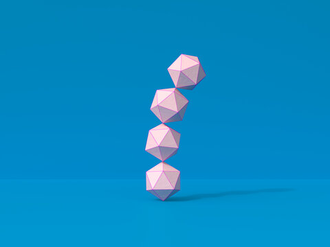 Stack of paper polygons on blue background