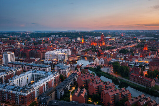 The Main Town of Gdansk at sunset, Poland.