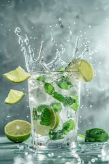 Fresh Mint Mojito Cocktail Splash on Natural Background