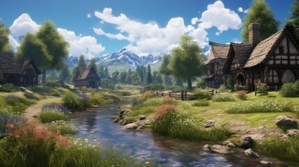 A beautiful landscape with a river running through the middle.