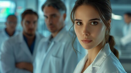 Fototapeta premium Female Scientist Leading Team in Laboratory