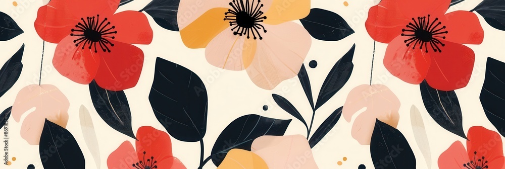Aufkleber minimalist floral pattern with geometric shapes, perfect for modern design and architectural studios