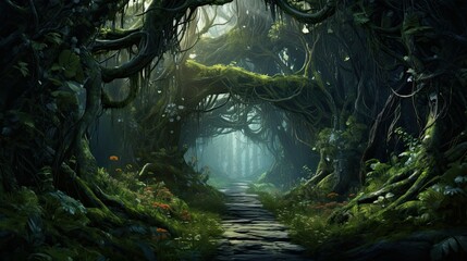 The enchanted forest is a magical place where anything is possible. The trees are tall and the leaves are a lush green.