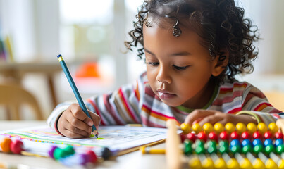 Kids counting with an abacus

