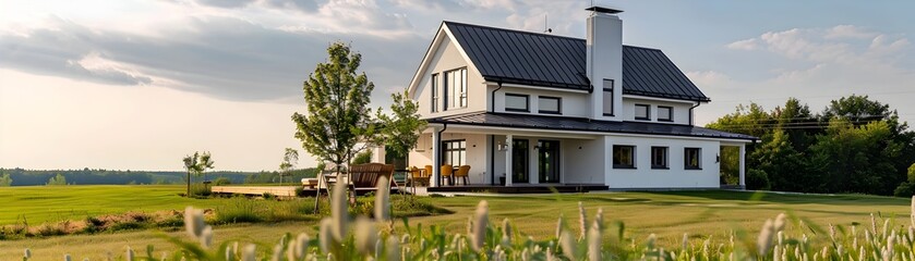 Charming Modern Farmhouse in Picturesque Rural Countryside Landscape