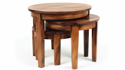 Nesting End Tables isolate on white background: Multiple tables fit together, providing flexibility and additional surface area when needed.
