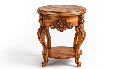 Traditional End Table isolate on white background: Classic wood design, featuring drawers or shelves, perfect for timeless living room charm.
