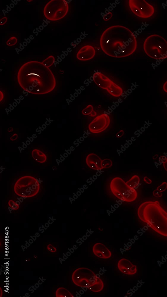 Poster moving 3d blood cells. motion. animation of biological cells in circulatory system moving randomly. 