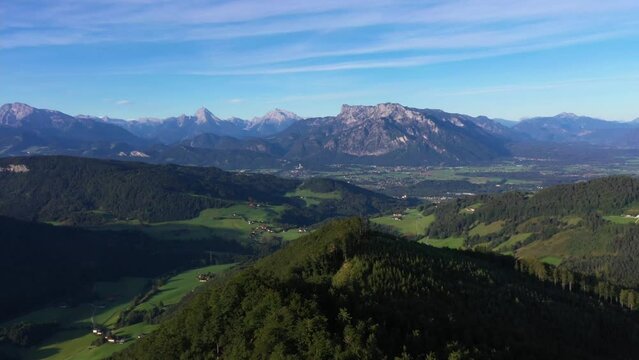 Drone flight over Labenbergalm with Labenberg, Postalm Osterhorn group