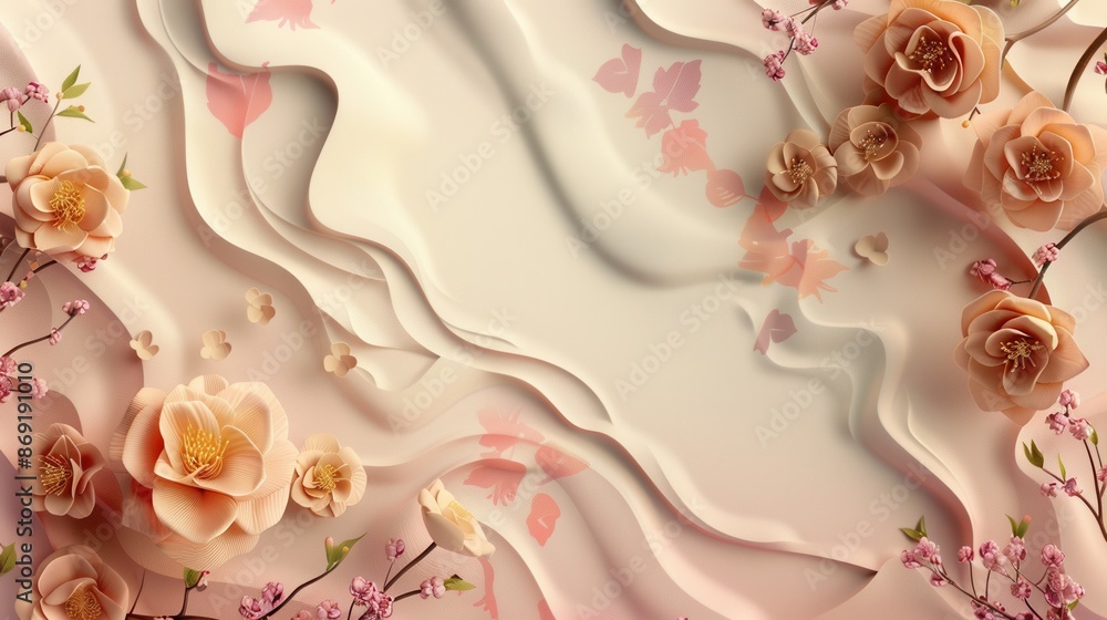 Poster abstract floral pattern with delicate geometric shapes and soft pastel colors, perfect for modern in