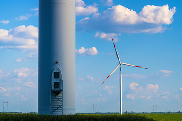 Wind turbine in cultivated agricultural landscape