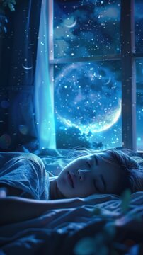 Person sleeping with a dreamy cosmic night backdrop