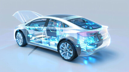 Transparent Car with Glowing Interior.