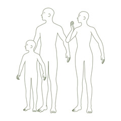 男女と子供のシンプルな人体図