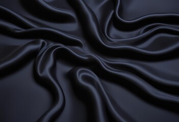 Fototapeta premium Dark black silk fabric background, view from above. Smooth elegant black silk or satin luxury cloth texture can use as abstract background with copy space, close-up