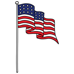 American Flag Hand Drawn Drawing Vector Illustration 