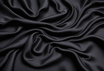Obraz premium Dark black silk fabric background, view from above. Smooth elegant black silk or satin luxury cloth texture can use as abstract background with copy space, close-up