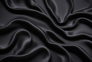 Fototapeta premium Dark black silk fabric background, view from above. Smooth elegant black silk or satin luxury cloth texture can use as abstract background with copy space, close-up